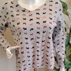 Scotti Dog Print In Red & Black On Gray Long-Sleeve V-Neck Top